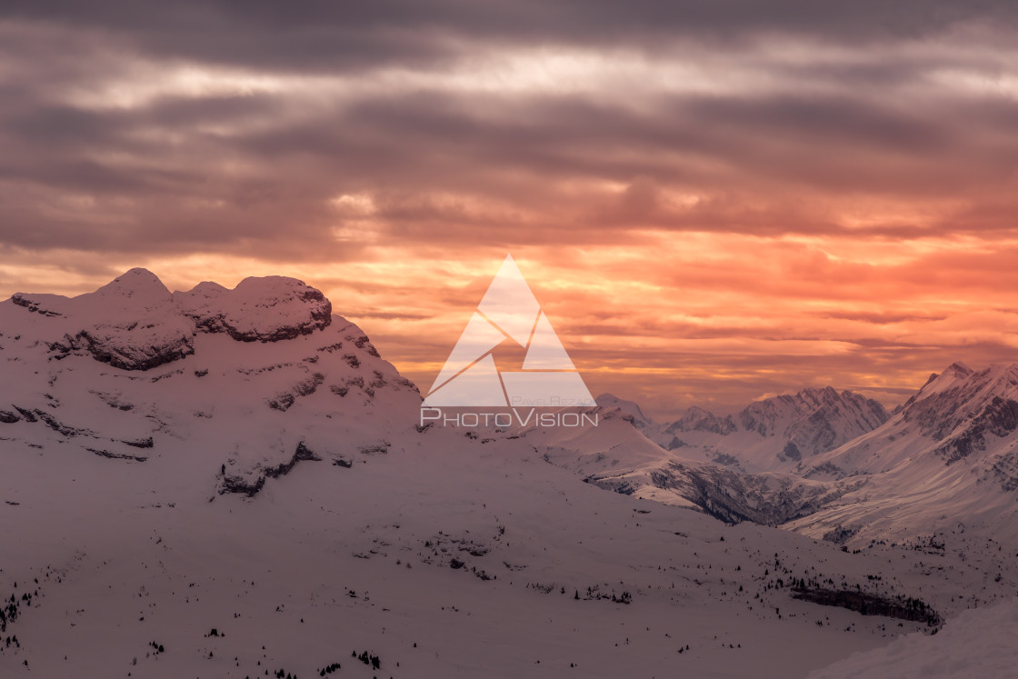 "Winter sunset in French Alps" stock image