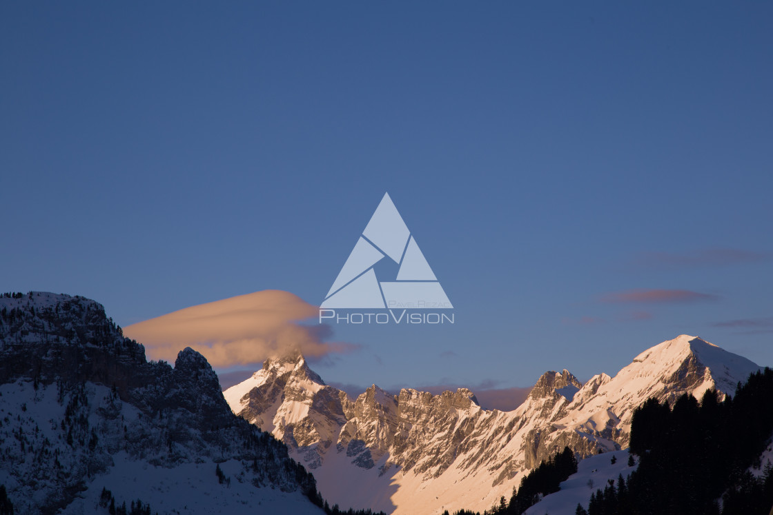 "Panorama of winter snowy Alps" stock image