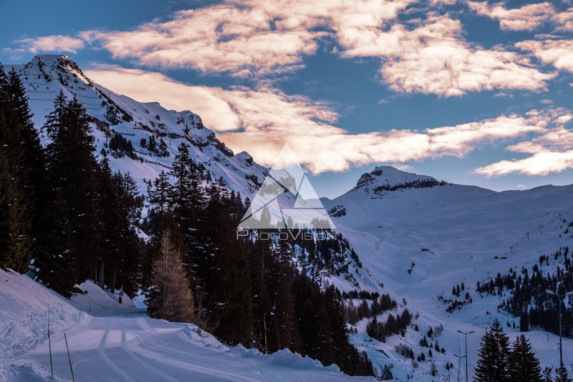 "Panorama of winter snowy Alps" stock image