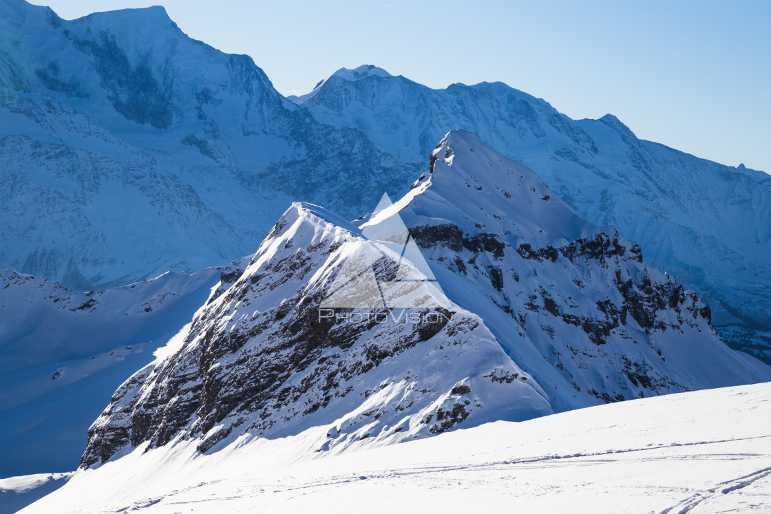 "Ski terrain below Mont Blanc" stock image