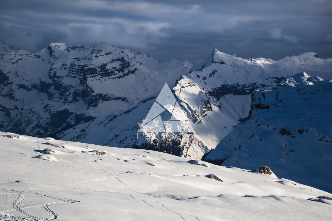 "Panorama of winter snowy Alps" stock image
