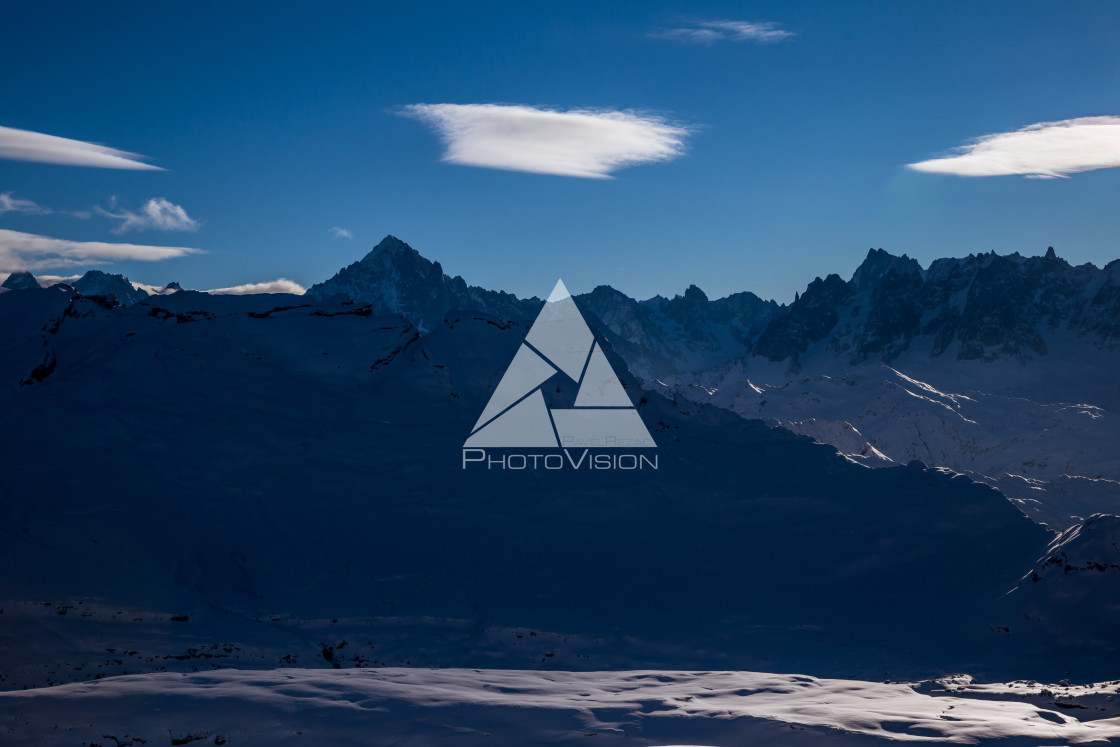 "Panorama of Alpine peaks" stock image