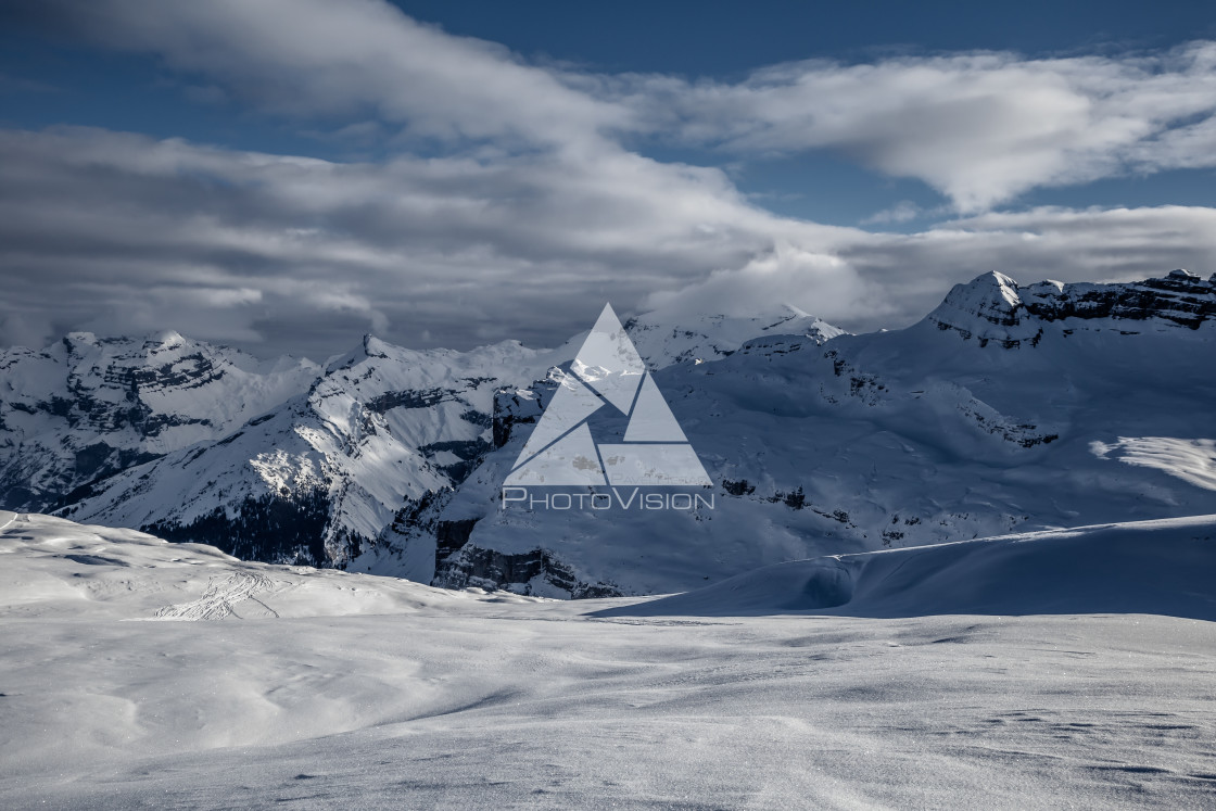 "Panorama of winter snowy Alps" stock image