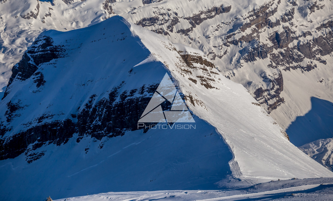 "Snowy Alpine ski slopes Flaine, Haute Savoie, France" stock image