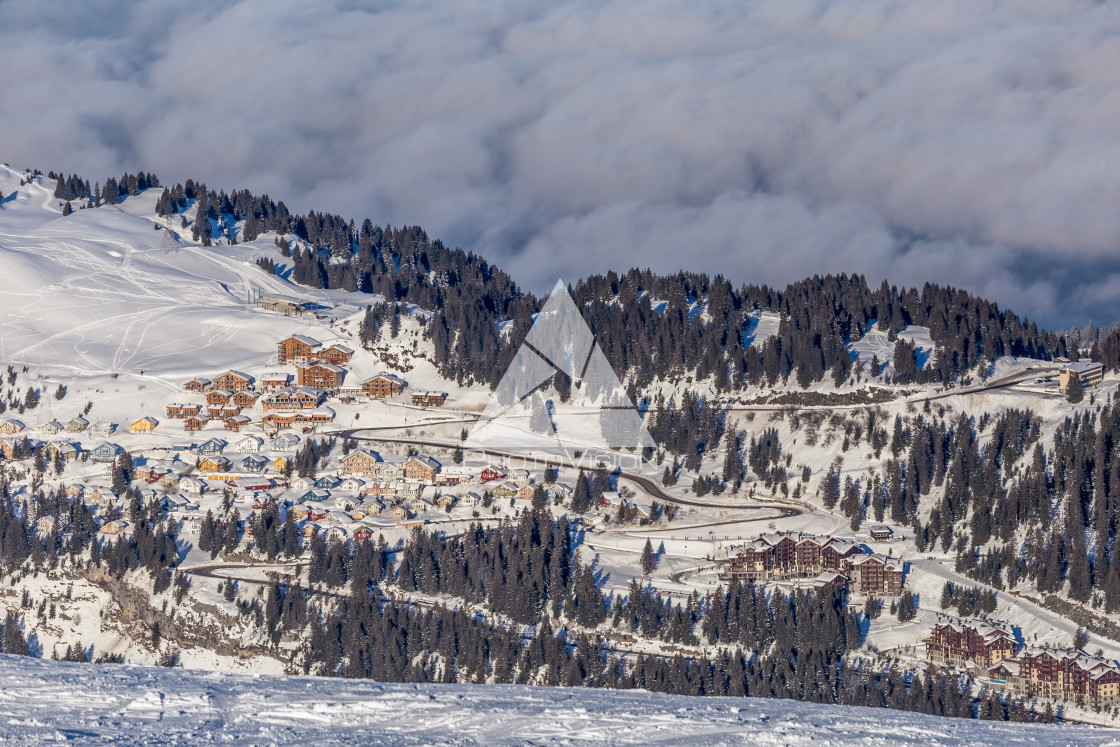 "Flaine village, modern ski resort, France" stock image