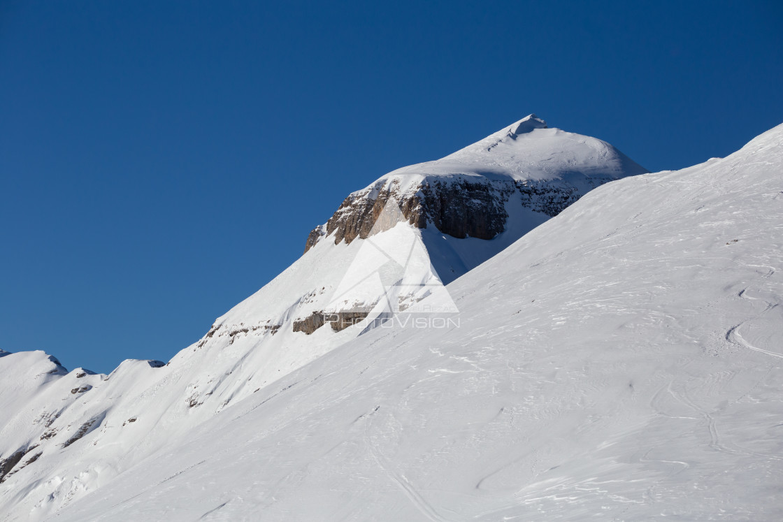 "Mountain peaks in the shade and sunlit" stock image