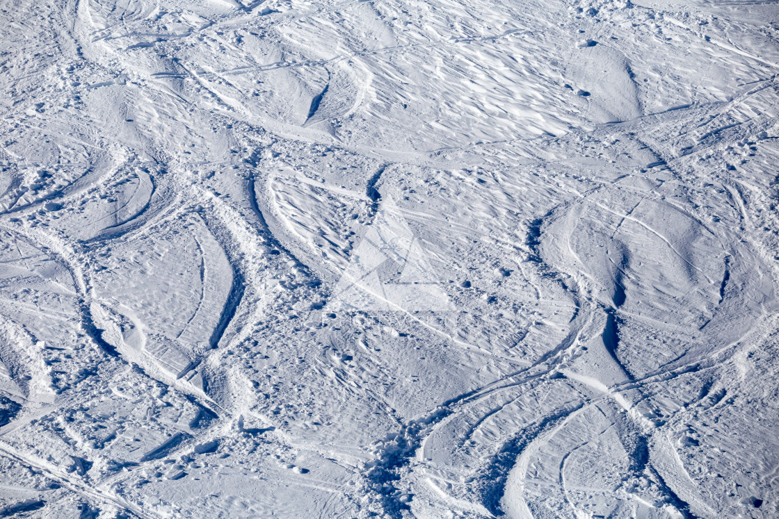 "Painting in snow, arches from skiers in powder snow" stock image