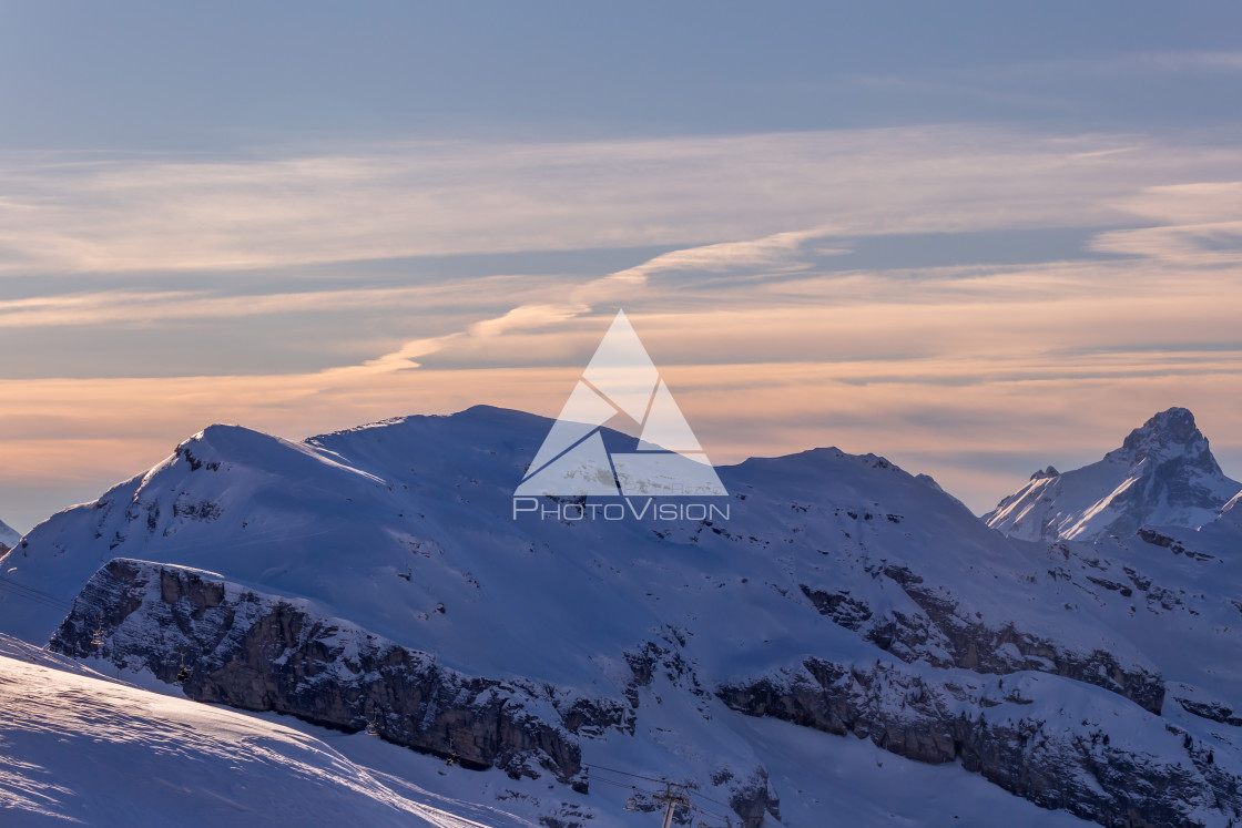 "Winter Alps landscape at sunset" stock image