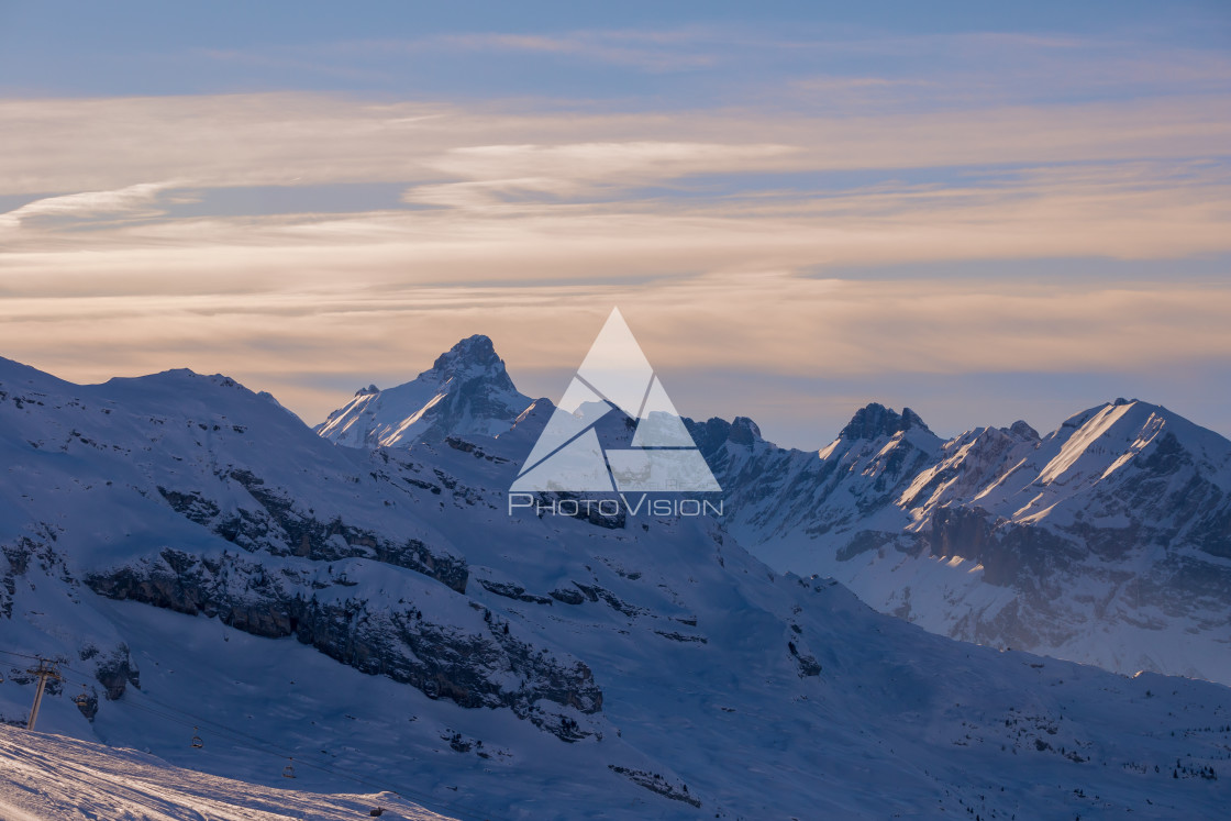 "Winter Alps landscape at sunset" stock image