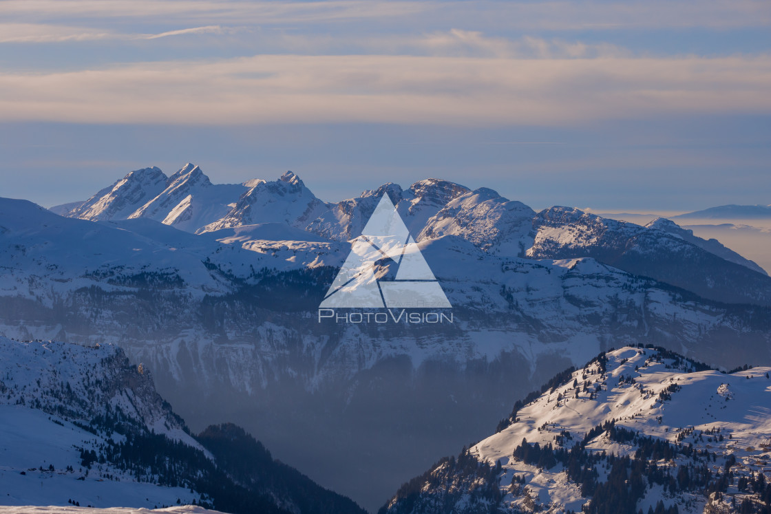 "Winter Alps landscape at sunset" stock image