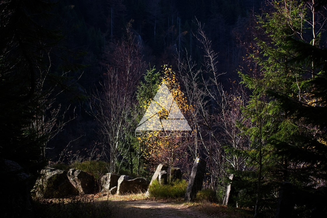 "Autumn landscape with old mountain path" stock image