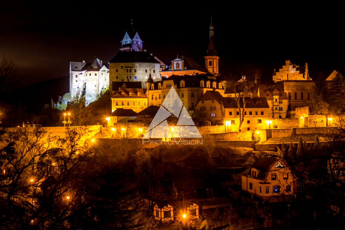 "Night historical town Loket" stock image