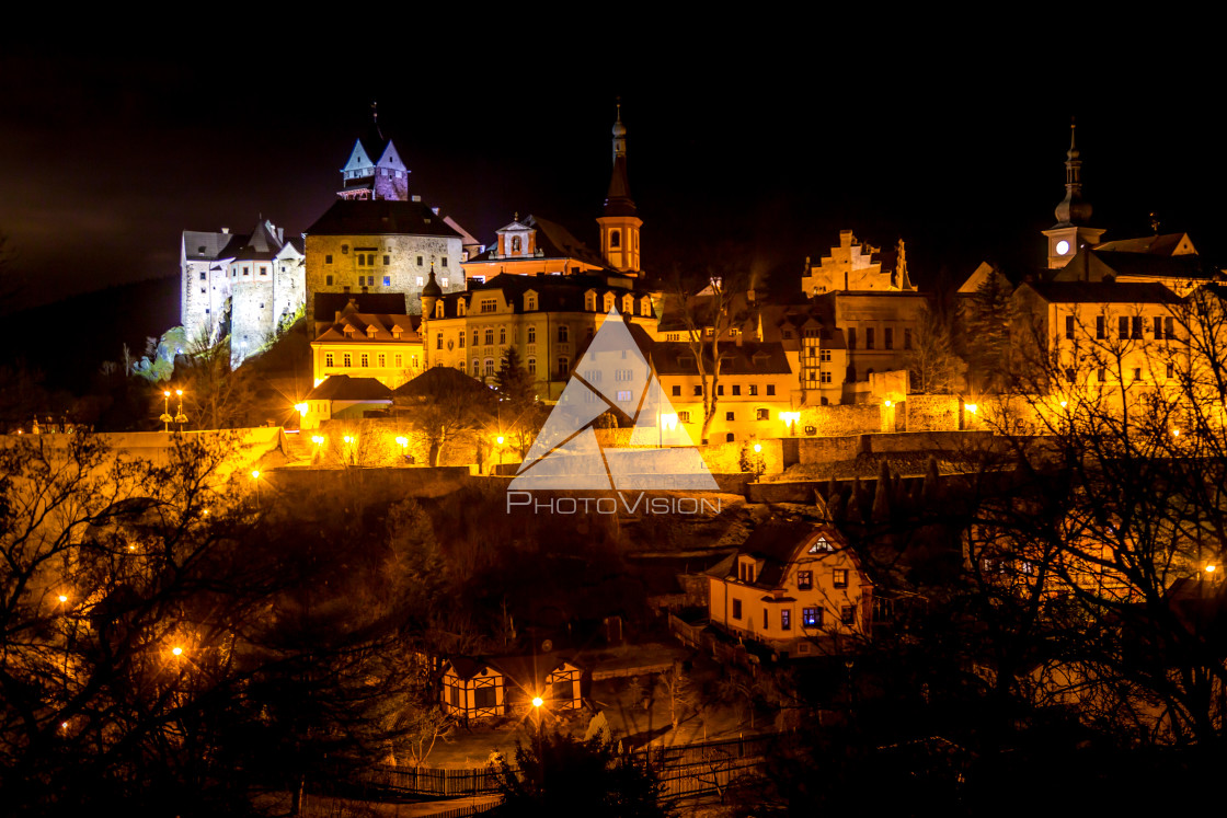 "Night historical town Loket" stock image