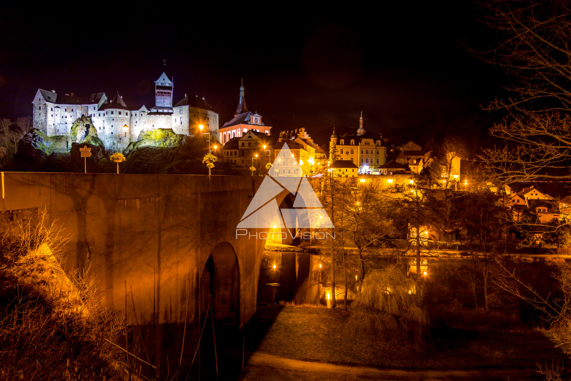 "Night historical town Loket" stock image