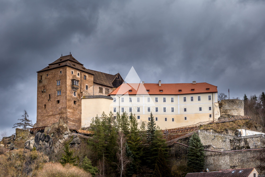 "Castle and chateau high on a rock" stock image