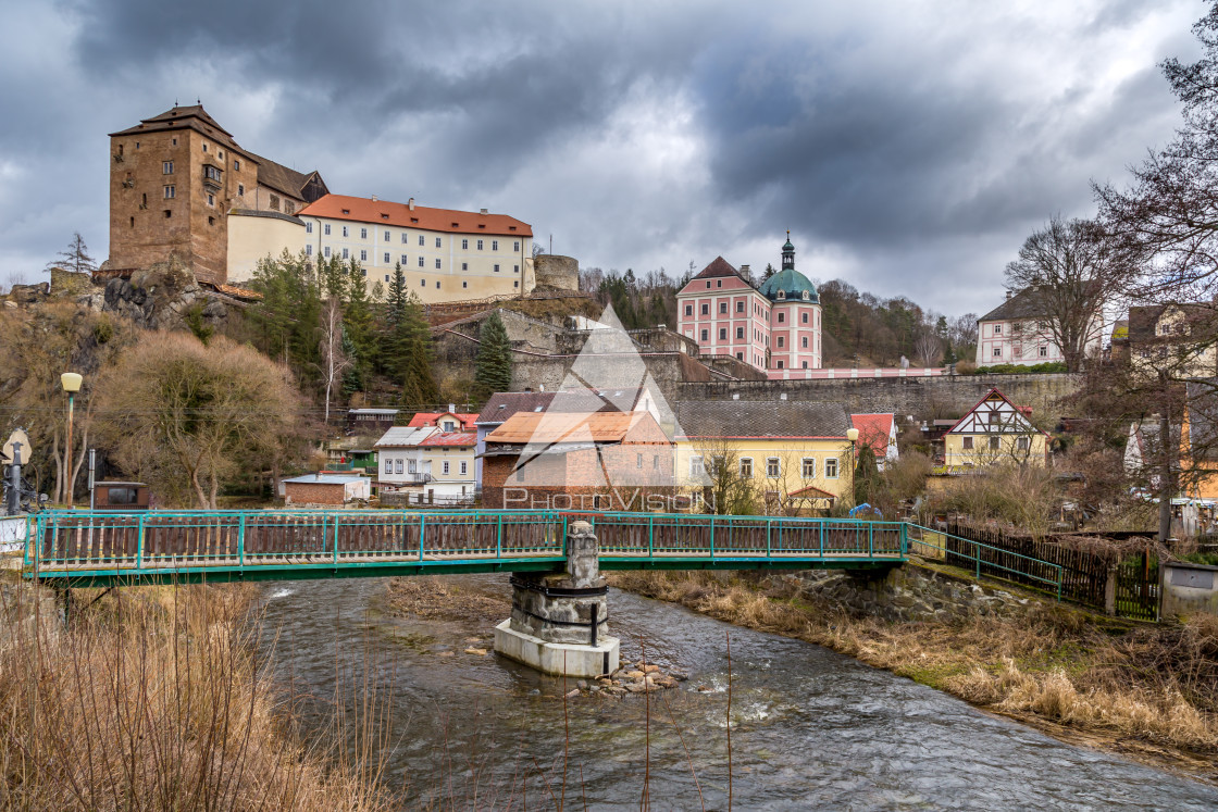 "Castle and chateau high on a rock" stock image