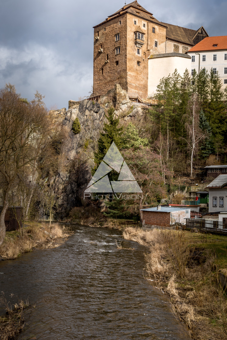 "Castle and chateau high on a rock" stock image