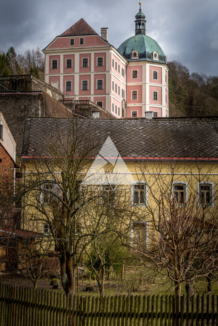 "Castle and chateau high on a rock" stock image