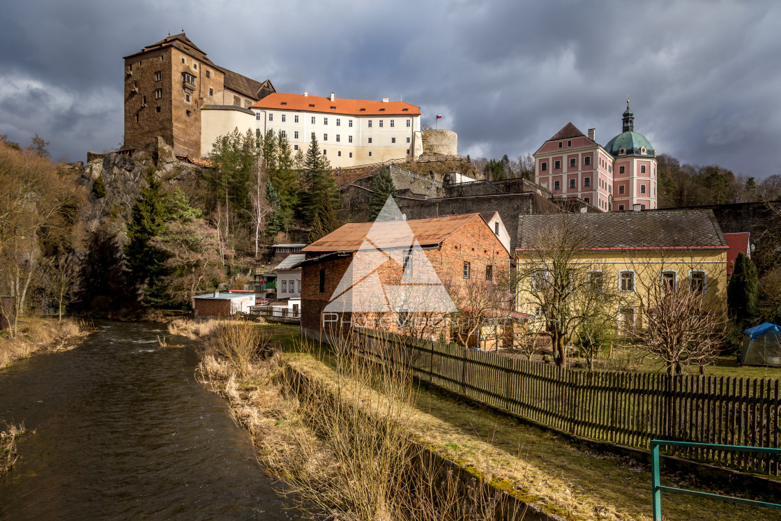 "Castle and chateau high on a rock" stock image