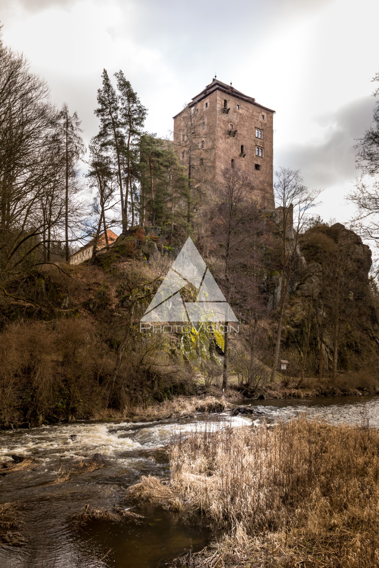 "Castle and chateau high on a rock" stock image