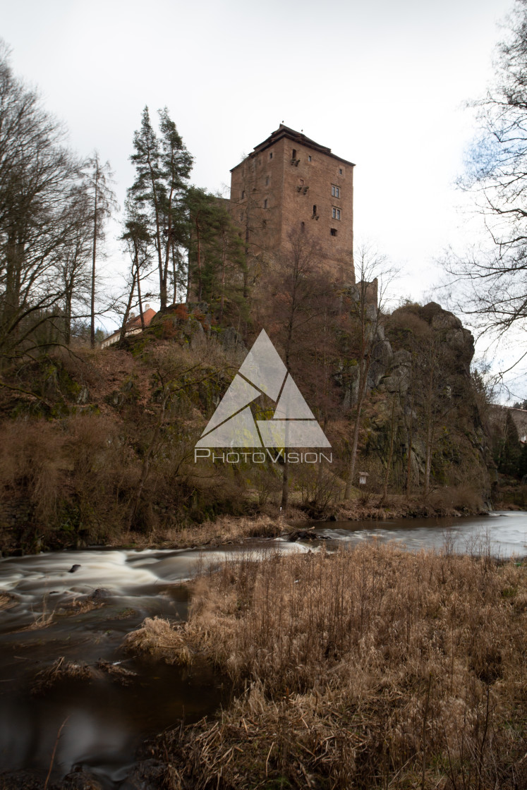 "Castle and chateau high on a rock" stock image