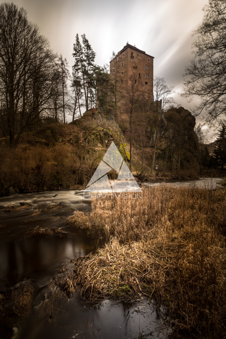 "Castle and chateau high on a rock" stock image