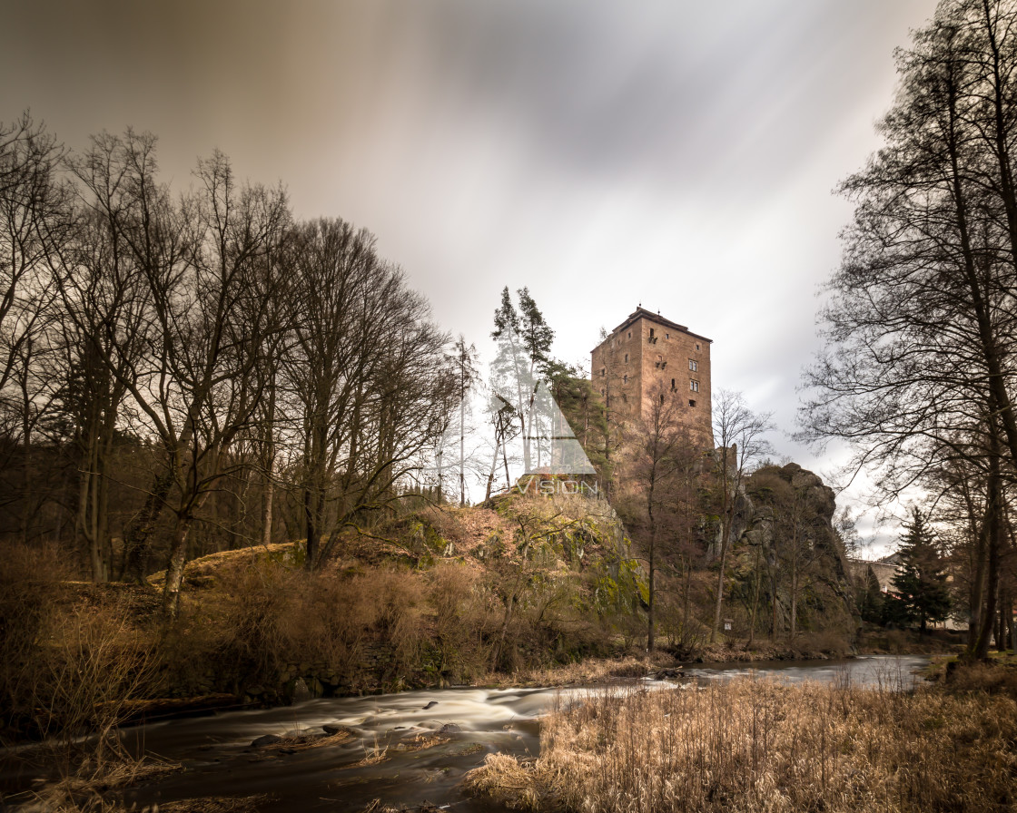 "Castle and chateau high on a rock" stock image