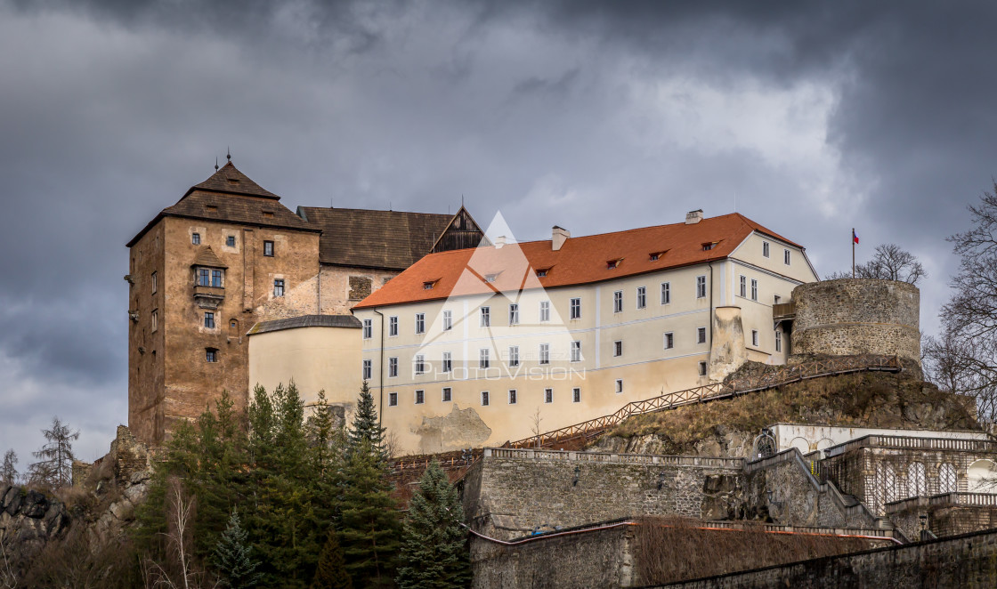 "Castle and chateau high on a rock" stock image