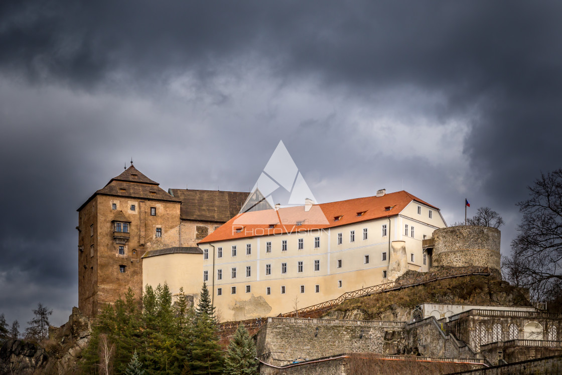 "Castle and chateau high on a rock" stock image