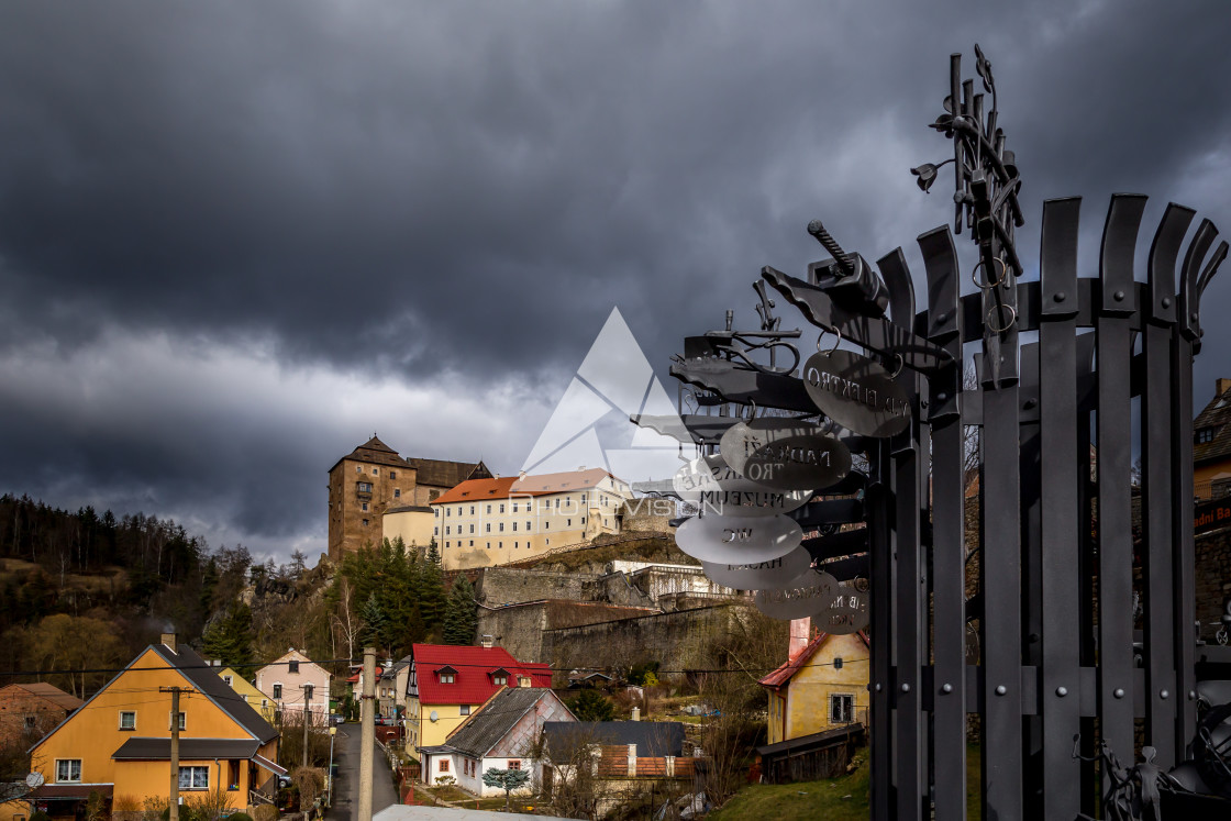 "Castle and chateau high on a rock" stock image