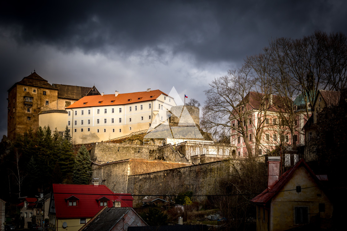 "Castle and chateau high on a rock" stock image