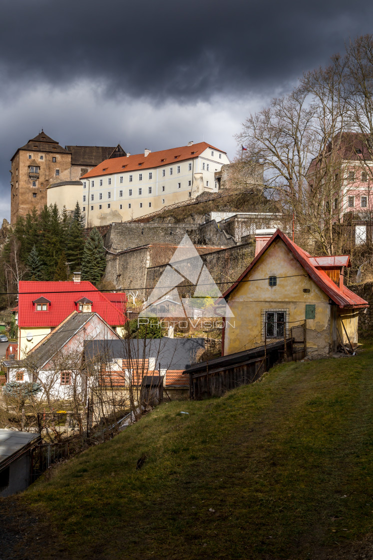 "Castle and chateau high on a rock" stock image