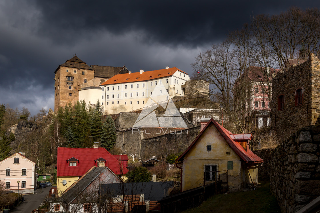 "Castle and chateau high on a rock" stock image