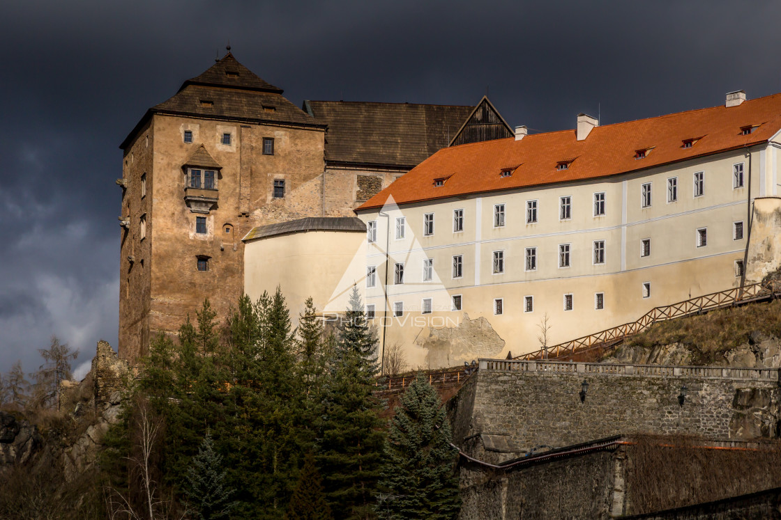 "Castle and chateau high on a rock" stock image