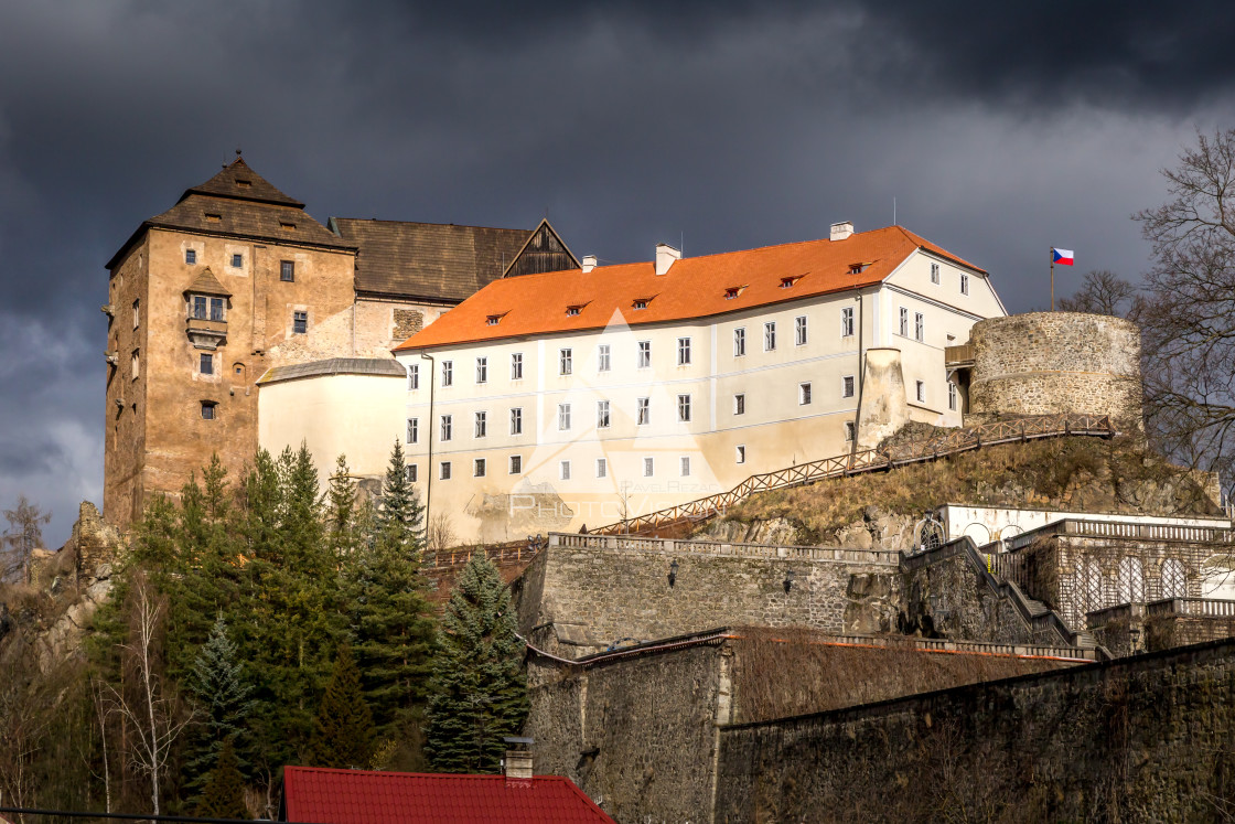 "Castle and chateau high on a rock" stock image