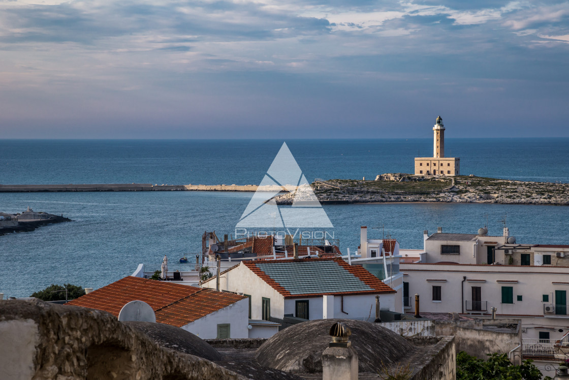 "View from city to lighthouse and sea" stock image