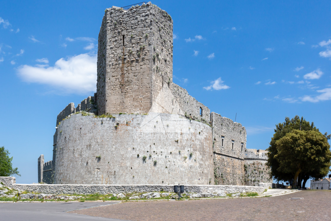 "Medieval castle in pilgrimage village" stock image