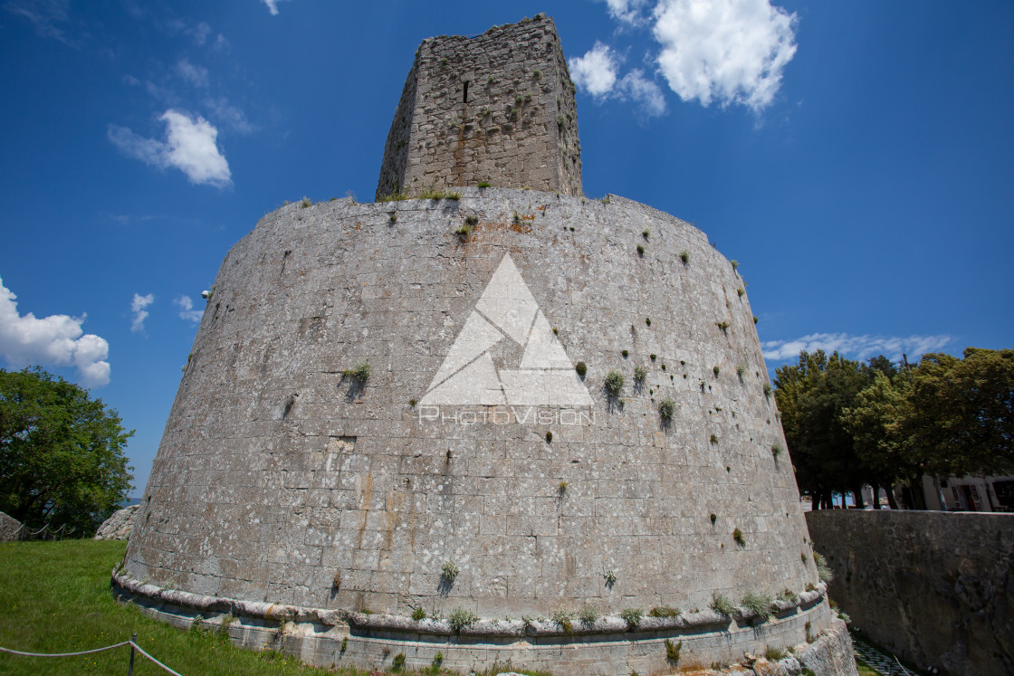 "Medieval castle in pilgrimage village" stock image