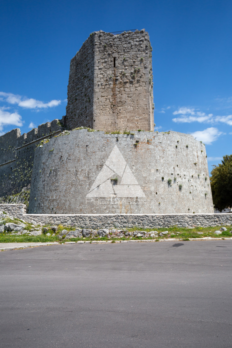 "Medieval castle in pilgrimage village" stock image