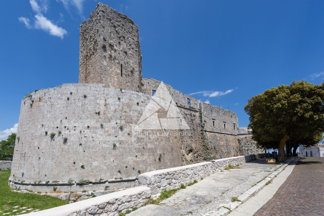 "Medieval castle in pilgrimage village" stock image