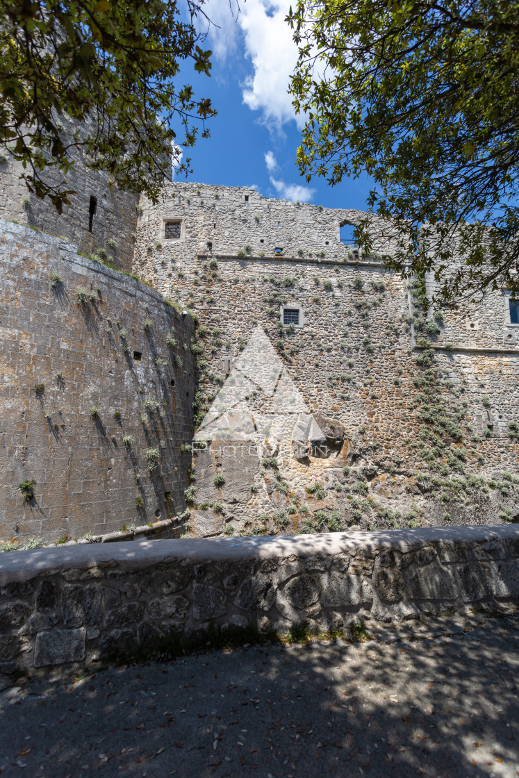 "Medieval castle in pilgrimage village" stock image