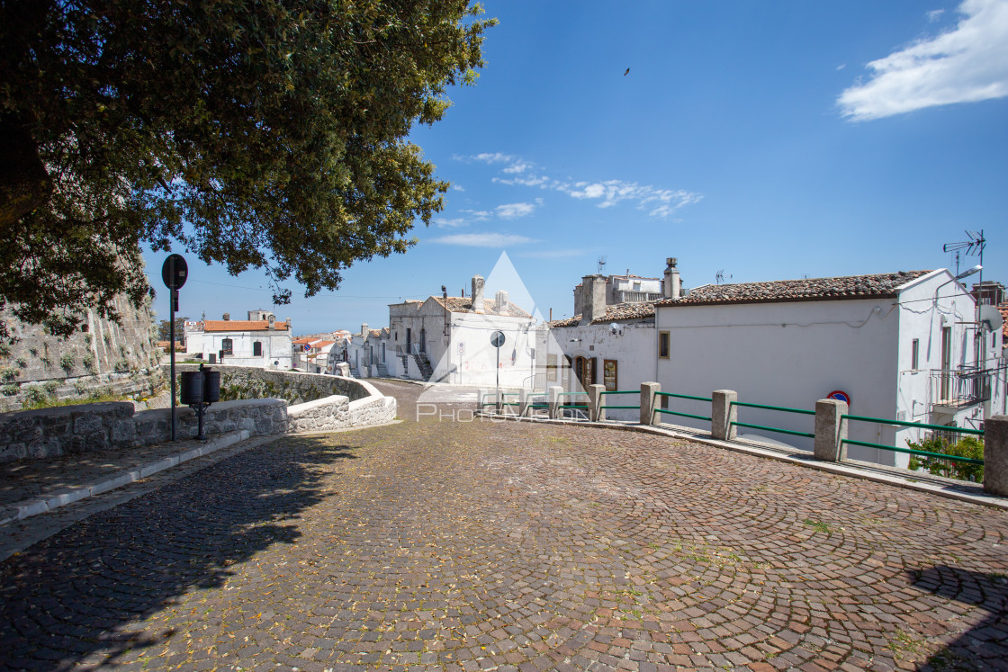 "Medieval castle in pilgrimage village" stock image