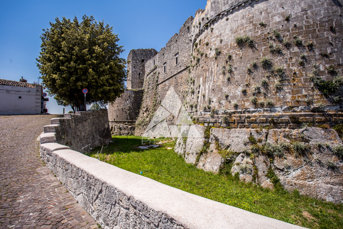 "Medieval castle in pilgrimage village" stock image