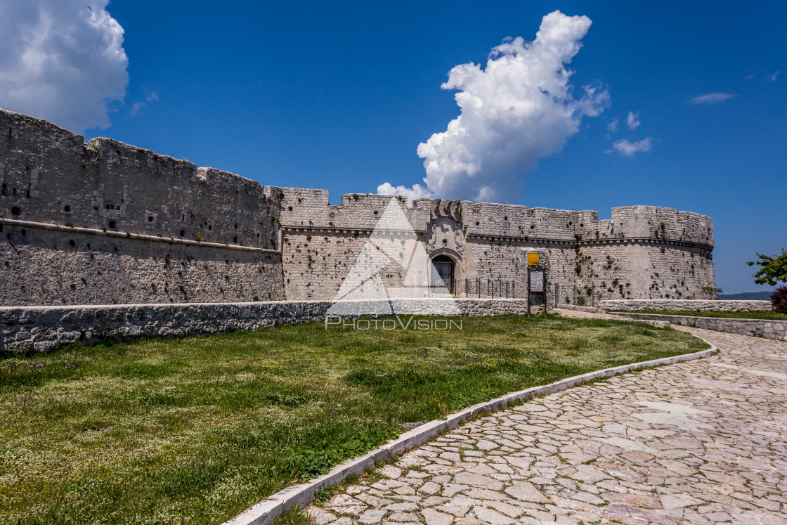 "Medieval castle in pilgrimage village" stock image