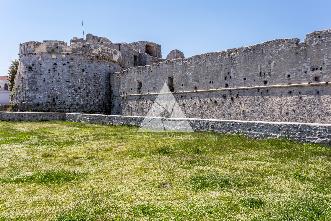 "Medieval castle in pilgrimage village" stock image