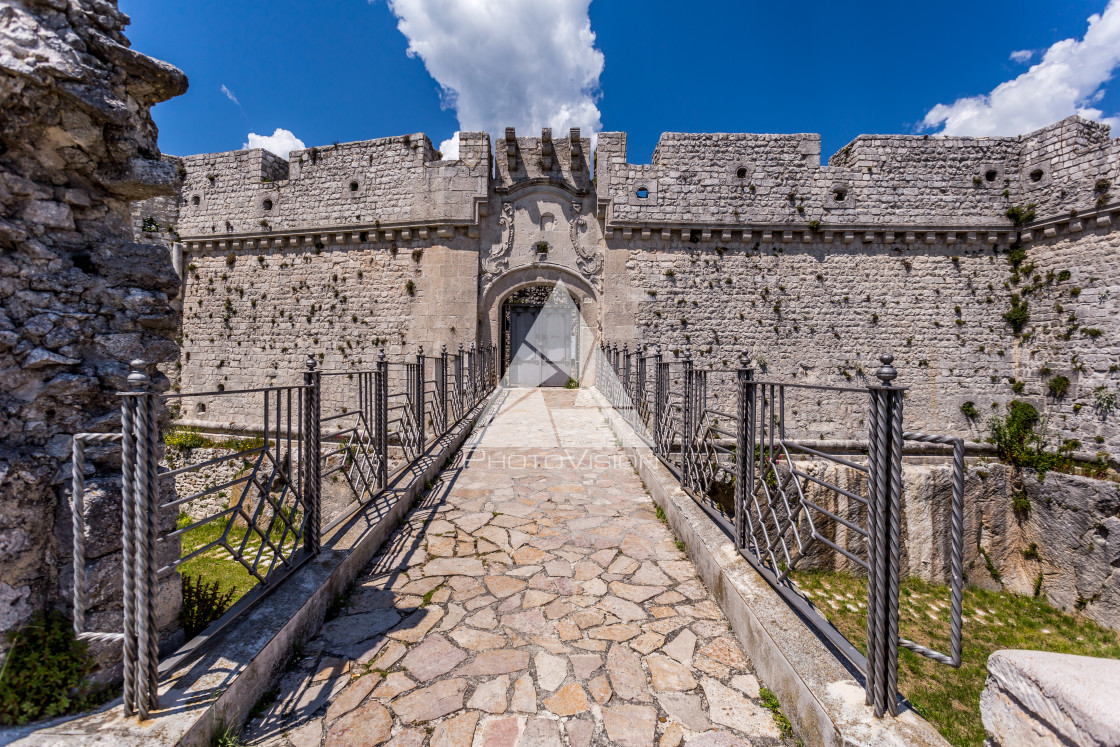 "Medieval castle in pilgrimage village" stock image