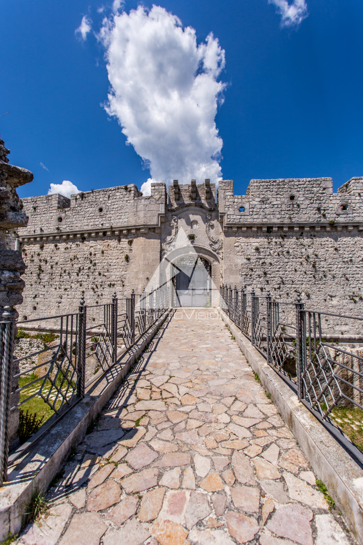 "Medieval castle in pilgrimage village" stock image