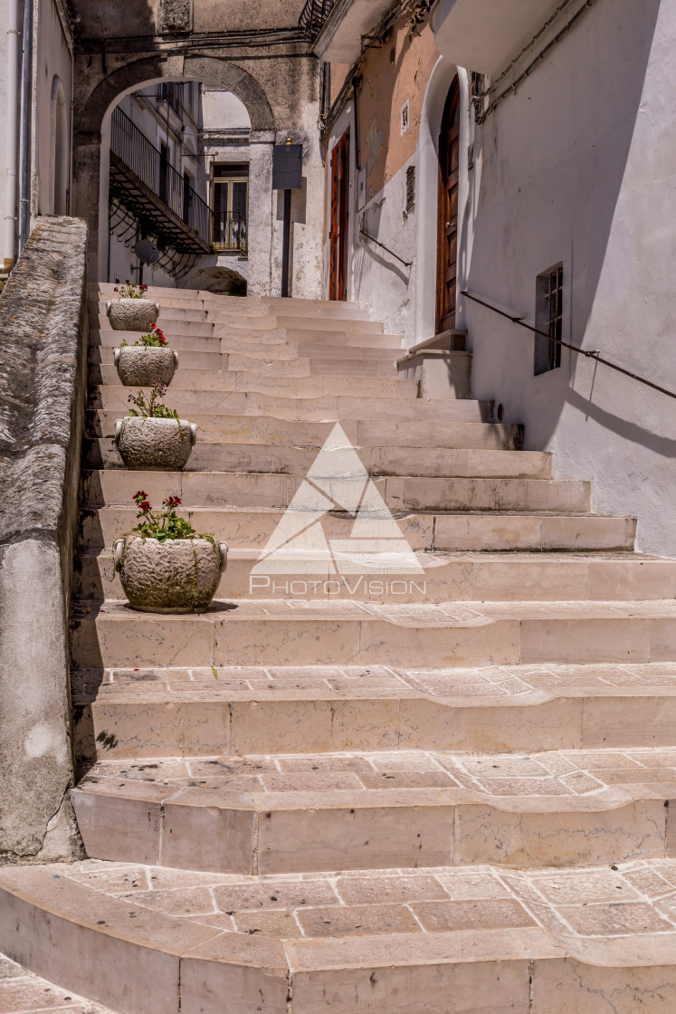 "Narrow streets and stairs lined with white houses" stock image