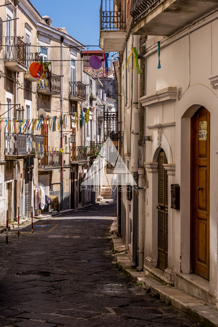 "Narrow streets and stairs lined with white houses" stock image