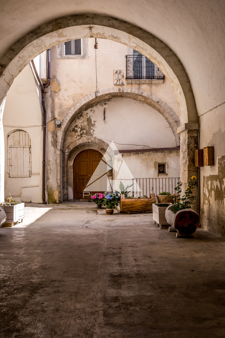 "Narrow streets and stairs lined with white houses" stock image